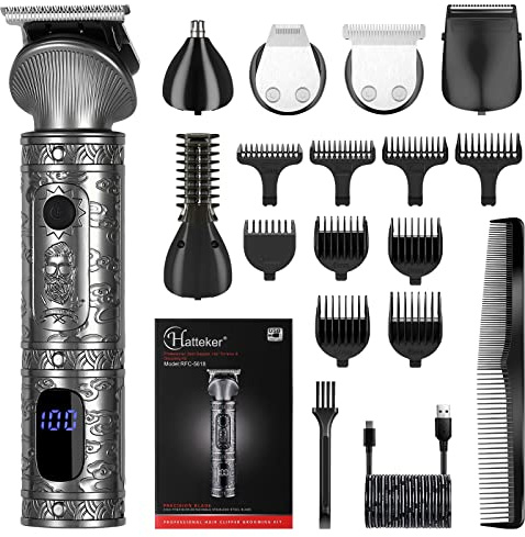 Hatteker Haarschneidemaschine Set Haarschneider Pflegesets Barttrimmer Bartschneider Herren T-förmiger Trimmerkopf T-blade, Nasentrimmer Body Trimmer Präzisionstrimmer Elektrisch Rasierer