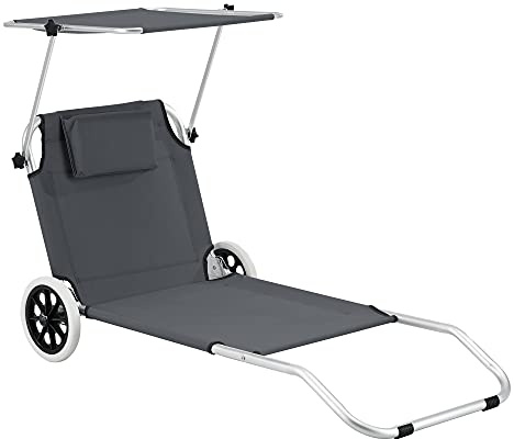 [en.casa] Sonnenliege Lazkano mit Rollen 150x62cm Gartenliege Liege Strandliege Aluminium Dunkelgrau