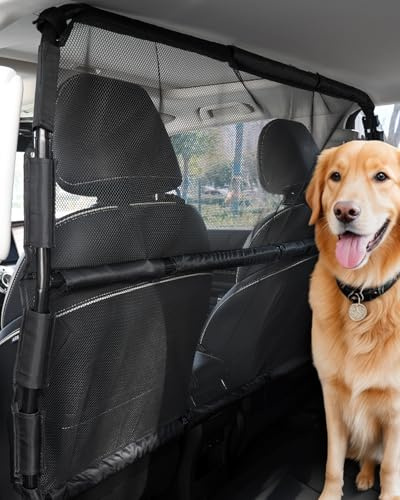 VEVOR Hunde Autobarriere 1415 mm Trennwand Hundegitter zur Montage an Vordersitzen Autoschutzgitter Haustierbarriere mit Netzgewebe, universell passende Autobarriere für SUVs Lkws Fahrzeuge, schwarz
