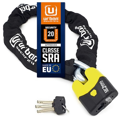 URBAN U8K120 Kettenschloss Motorrad Motorradschloss Vorhängeschloss und Kette, Sicherheit 20/20 mit Zulassung SRA, Gehärteter Stahl, Glieder 15mm Durchmesser, Sicherheitsschloss Motorrad, 120cm