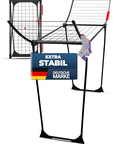 STAHLMANN ® Wäscheständer ausziehbar [20M Trockenfläche ] - WäscheständerXXL [Made IN EU] - Wäscheständerschwarz mit Klemmen für kleine Wäschestücke