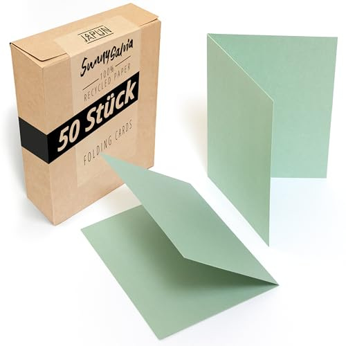 Japun - 50er Set blanko Falt-Karten - Klapp-Karten zum gestalten, beschriften oder bedrucken - DIN A6 - grün