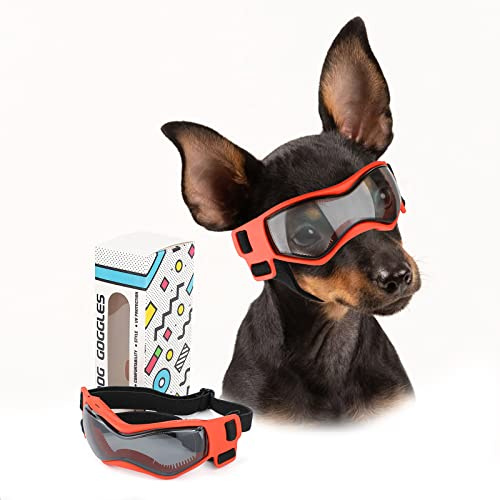 PETLESO Sonnenbrille für kleine Hunde, UV-Schutz, winddicht, Augenschutz, verstellbare Brille für Autofahren und Outdoor-Aktivitäten, Orange