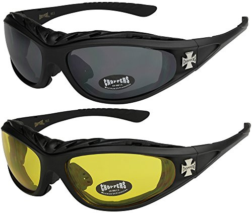 X-CRUZE 2er Pack Choppers 911 Sonnenbrillen Motorradbrille Sportbrille Radbrille mit Polsterung in den Farben schwarz, anthrazit, silber und weiß