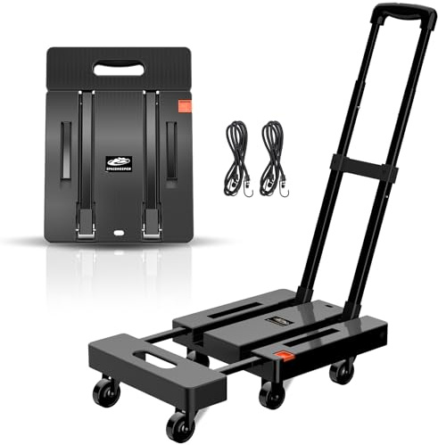SPACEKEEPER Klappbarer Handwagen, 227KGS Schwerlast-Plattformwagen mit 6 Rädern und 2 elastischen Seilen für Gepäck, Reisen, Auto, Einkaufen, Umzug und Büro, Schwarz