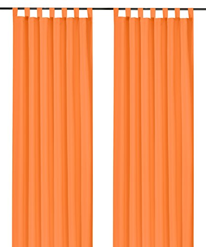 heimtexland ® Dekoschal mit Schlaufen und Kräuselband Uni orange HxB 245x140 Blickdicht Aber Lichtdurchlässig - Vorhang natürlich matt einfarbig - Schlaufenschal Bandschal ÖKOTEX Gardine Typ117