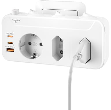 Doppelstecker für Steckdose mit USB C PD20W, Mehrfachsteckdose mit Schalter | Mehrfachstecker für Steckdose Einzeln Schaltbar,Steckdosenadapter Überspannungsschutz,Drehbare Stecker Dreifachsteckdose,Weiß