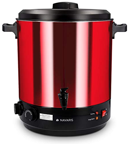Navaris Glühweinkocher Einkochautomat - 27L Einkochtopf zum Einkochen - Glühweintopf Punschkocher mit Timer - Einmachtopf Einkocher Einweckautomat - Mit Zapfhahn - Rot