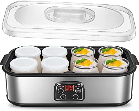 Joghurtbereiter, Griechische Joghurtmaschine mit 8 Gläsern/Deckeln, One-Touch-Display: Perfekt für organische, gesüßte, aromatisierte, einfache oder zuckerfreie Optionen für Babys, Kinder und Parfaits