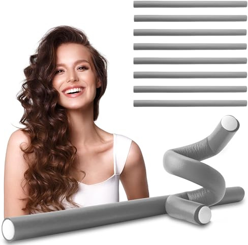 ECENCE 10 Papilotten Lockenwickler flexibler Wickler Locken ohne Hitze Heatless Curls Durchmesser Ø 14mm x 240mm Länge Grau Locken über Nacht