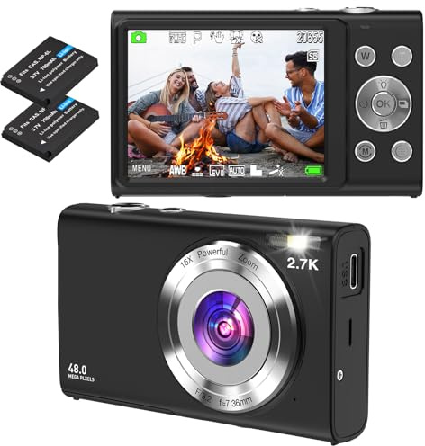 Digitalkamera, STUOGYUM Autofokus Vlogging Kamera FHD 2.7K 48MP Fotokamera Digitalkamera, Wiederaufladbare Kompaktkamera für YouTube Vlogging für Fotografie-Anfänger （Schwarz）
