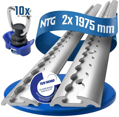 NTG 2 Stück 2 m Airlineschienehalbrunde Form aus Aluminum - Sparset - mit 10 Stück Kunststoff Fitting | Gebohrte Zurrschiene | Silber eloxiert | Ladungssicherung für LKWs und Wohnmobile |