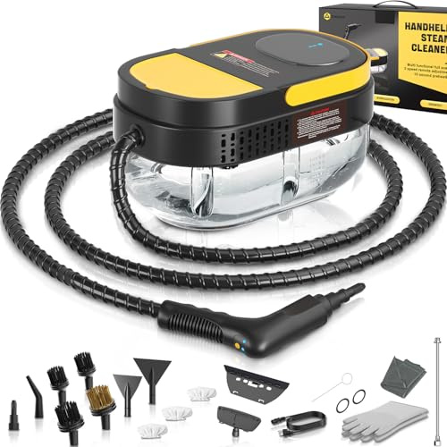 Gautye Dampfreiniger 3 stufig verstellbarer Griff, 15 Sekunden Aufheizzeit, 1,6 L Wassertank, Dampfreiniger handgerät mit 11 Zubehörteilen, Steam Cleaner für Boden, Küche, Fenstern,Badezimmern, Autos