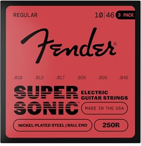 Fender SuperSonic 250R Nickel E-Gitarrensaiten 10-46, 3er-Pack | 3er-Packung, vernickelter Stahl, Standardstärke 10-46, heller, durchsetzungsstarker Klang, Kugelende, langlebig