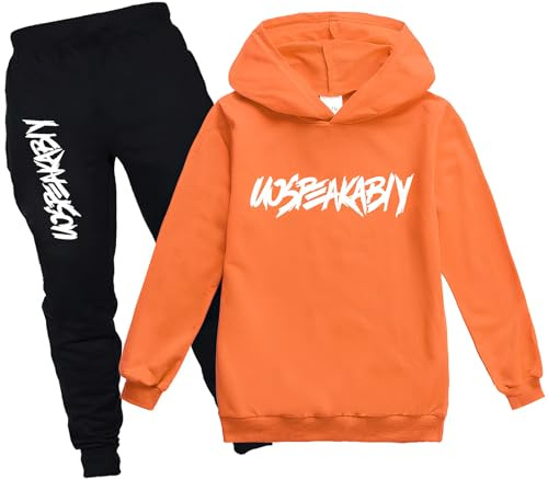 amropi Jungen Hoodie Trainingsanzug Sweatshirt Top und Jogging Hose Kleidungsset (Orange, 6-7 Jahre)