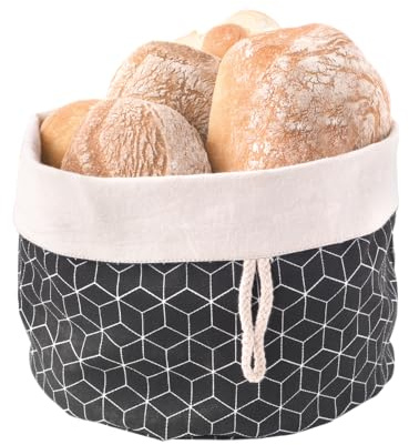 METALTEX 239250000 Faltbarer Brotkorb mit Knopf-Verschluss, Baumwolle/Aufbewahrungsbeutel für Brot, Schwarz