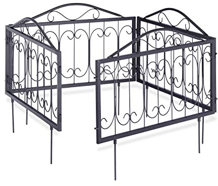 Relaxdays Beetzaun Metall, Beeteinfassung zum Stecken, 4 Vintage Zaunelemente mit Ornamenten HxB 34,5 x 56,5 cm, schwarz, 4er-Set, 7, Ornamente