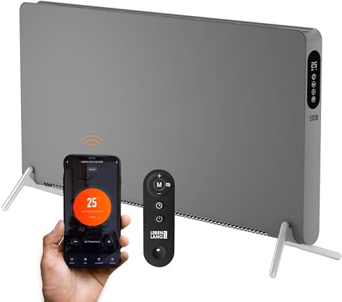 LEBENLANG Konvektor Elektroheizung Energiesparend - Inkl. WiFi & APP | Inkl. Fernbedienung I Stand & Wandmontage I Eco Warm Heizgerät Elektrische Heizgeraete I Wand Heizung Elektrisch Elektro