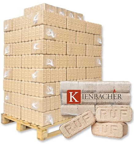 1000kg Palette RUF Hartholzbriketts Eckig Brenn Kamin Ofen Grill Smoker Heiz Holz Gluthalter Brennholz Premium Öko Holzbriketts | 1 Palette | Energie Kienbacher