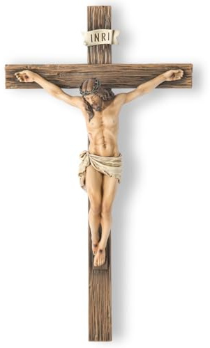 BC Katholisches Kruzifix-Wandkreuz, Jesus Christus, inspirierende Heimdekoration, religiöses Geschenk, 35,6 cm hoch, Renaissance-Skulptur, handgefertigt von Buildclassic