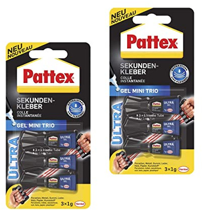 Pattex Sekundenkleber Ultra Gel Mini Trio, 6x 1 g Tube extra starker & flexibler Superkleber, Sekundenkleber Gel für z. B. Gummi, Leder, Holz