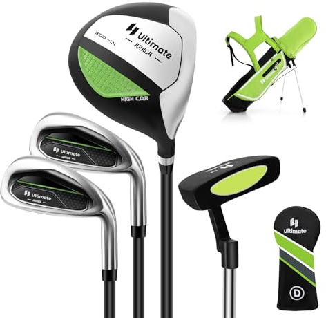 COSTWAY 4-teiliges Kinder Golfschläger Set, Rechtshand Golfschlägersätze mit Golftasche & Regenhaube, Komplettes Golf Set inkl. 7 Eisen, S Eisen, 1 Driver & Putter für Kinder von 8-10 Jahren(Grün)