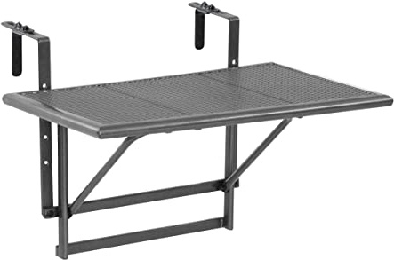 greemotion Balkonhängetisch Toulouse in Anthrazit-Grau - Balkontisch zum Einhängen aus Streckmetall und Kunststoffummantelung - Hängetisch klappbar - Outdoor-Tisch 56 x 60 x 40 cm