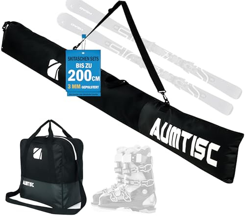 AUMTISC Skitasche und Skischuhtasche Combo - Skitaschen für Flugreisen - gepolsterte Schneeskitaschen passen für Skier bis zu 200 cm