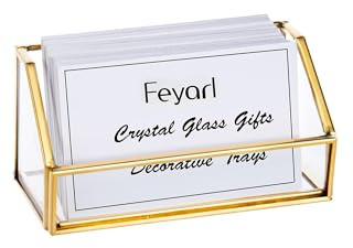 Feyarl Visitenkartenhalter Gold aus Glas & Metall für Schreibtisch | Elegantes Gold-Design,Für Büro & Empfang,Praktischer Kartenaufsteller 60 Stück Visitenkarten aufnehmen
