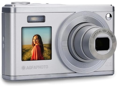 AGFA Photo Realishot DC9200 - Kompakte Digitalkamera, 24 MP, 4K Video, 10x optischer Zoom, Doppelbildschirm 2,8 + 1,54, CMOS-Sensor, Bildstabilisierung, Lithium-Batterie - Silber