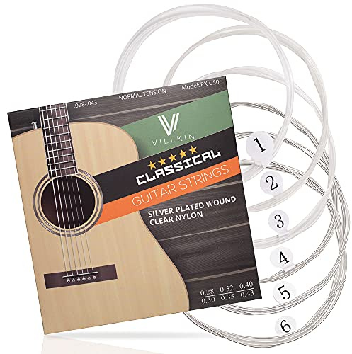 Gitarrensaiten von Villkin - Premium Nylon-Saiten für Klassische-, Konzert-& Akustik-Gitarre - 6 Saiten Set