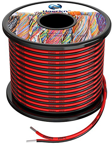 Haerkn 20awg 2x0,5mm² Silikon Elektrischer Draht Kabel 30 Meter | hochtemperaturbeständiger sauerstofffrei verseilter verzinnter Kupferdraht ultraflexibel, weich, extrem niedrige Impedanz