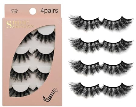 Falsche Wimpern 4 Paare, 3D Künstliche Wimpern Set, Wiederverwendbare natürliche Wimpern (G106)