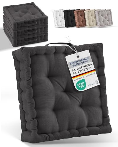 Beautissu Bodenkissen Sitzkissen 50x50 cm - Dickes Matratzenkissen 10cm - 100% Baumwolle Stuhlkissen Indoor & Outdoor Sitzkissen Boden Tragegriff extra Dicke Sitzauflagen Anthrazit - Mila