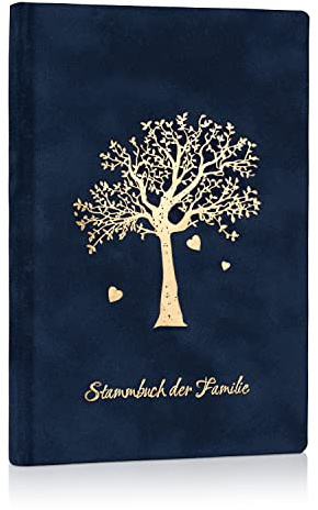 Stammbuch der Familie Hochzeit – Hochwertiges Familienstammbuch Velours Blau mit Goldprägung – Sonderformat 13 x 20 cm (kleiner als DIN A5) mit 6-Ring Mechanik für Standesamt Urkunden