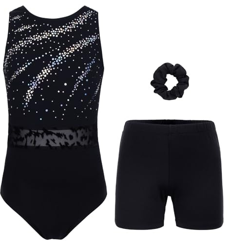 JOYSTREAM Gymnastikanzug für Mädchen, Erwachsene, Kinder, mit Shorts, Sportbekleidung, Glitzernde Pailletten, CL(9-10Years)