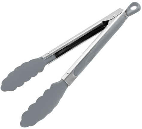 Fackelmann Mehrzweckzange für Grill & Küche – Zange mit Soft-Grip, hitzebeständig bis 270° C – Küchenzange ist für beschichtete Töpfe & Pfannen geeignet, Silber/Grau