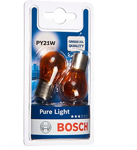 Bosch PY21W Pure Light Halogen-Glühlampe für Auto-Scheinwerfer, 12 V 21 W, in Originalqualität - Lampensockel Typ BAU15s - 2er-Pack Ersatz-Scheinwerferlampen