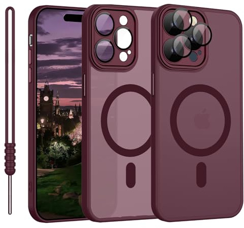 YUANDMI für iPhone 15 Pro Hülle kompatibel mit MagSafe Dunkel Rot | Handyhülle für iPhone 15 Pro Magnetisch Matte Touch Kameraschutz, rutschfest Kratzfest Schutz Stoßfest