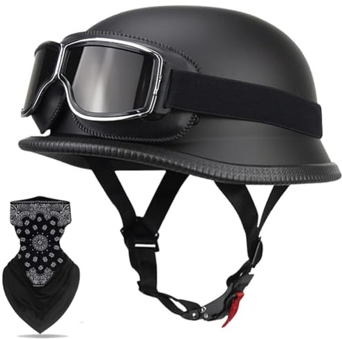 Labzaa Vintage Deutsche Motorrad Halbschalenhelm mit ECE, Retro Half Öffnen Jethelm mit Schutzbrille für Bike Cruiser Chopper Moped Scooter ATV Männer und Frauen Helm A XL