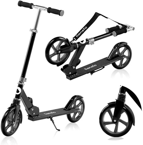 LIONELO Luca Tretroller Scooter, Cityroller für Kinder und Erwachsene bis 100 kg, Klappbar, 200 mm PU Rollen, ABEC-7 Kugellager, Höhenverstellbar 82–98 cm, Stoßdämpfer ShockResist, Hinterradbremse