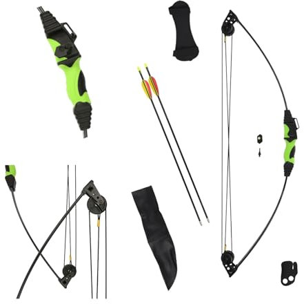 BSW-Flitzebogen Compoundbogenset 12 lbs (Schwarz) mit Pfeilen, Pinvisier, Köcher, Armschutz und Fingertab, beidhändiger Bogen 24 Zoll Auszug und 34 Zoll für Bogensport Einstieg
