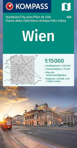 KOMPASS Stadtplan Wien 1:15.000: Innenstadt 1:10000. Ausflugskarte 1:200000