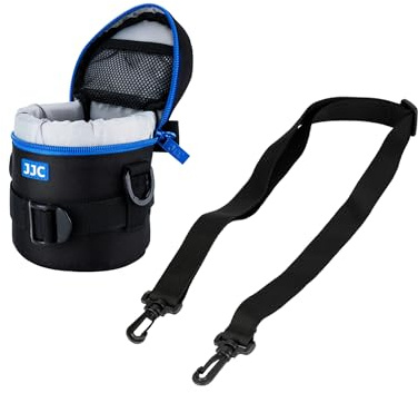 JJC Deluxe Objektiv Tasche mit 1 x Umhängeband, Wasserabweisend, Schwarz, passt Objektiv Durchmesser und Höhe unter 75 x 100mm (3.0 x 3.9”)
