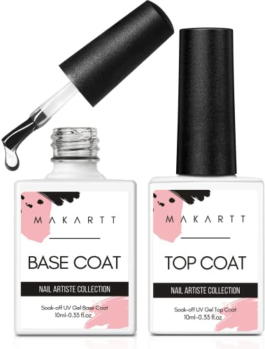 Makartt Top Coat Gel UV Base Coat Gels Nagellack 2 * 10ml UV Top Coat Set Kein Wischen Langanhaltendes Klares Gel Nagel Politur Top Basislack einweichen LED-Lampe
