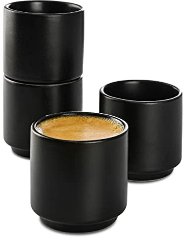 Cosumy Espressotassen Schwarz 4er Set – Keramik Espressotasse - Espressobecher - Dickwandig & Stapelbar - Dickwandige Espresso Tassen Set - Spülmaschinenfest (80 ml Tasse)