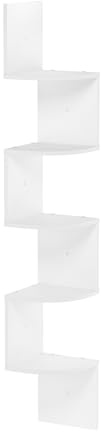 Furinno Rossi 5-stufiges schwebendes Radial-Eckregal zur Wandmontage, Weiß | Zickzack-Eckregal, Wandmontage, radiales Schweberegal für Wohnzimmer, Schlafzimmer, Badezimmer, Home Office