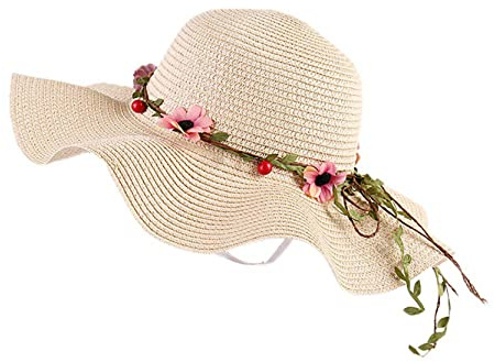 Anawakia Frauen Sonnenhüte Strand Kappe Cap Girlande Strohhut Wide Brim Strohhut Sommerhut