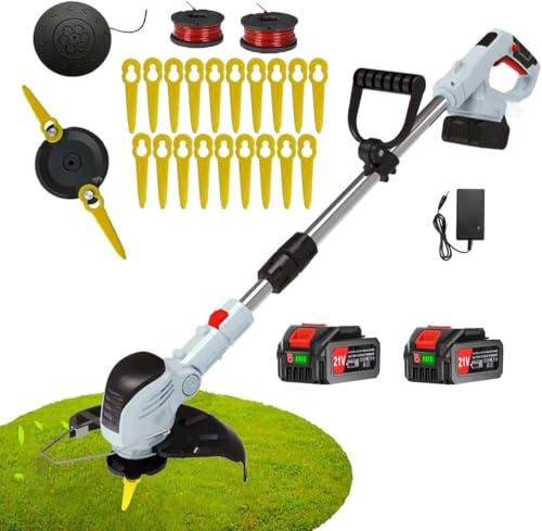 Akku Rasentrimmer Mit Akku, freischneider akku mit 2x2000mAh Batterie, Effizienter Rasenmäher mit Mulchfunktion und kantenschneider Rasen