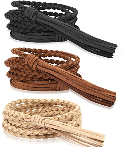 Yolev 3 Stück Geflochtener Gürtel für Frauen Dünne Fransengürtel Schlicht Verstellbare Taillenkette Rockkordeln für Kleider Jeans Accessoires